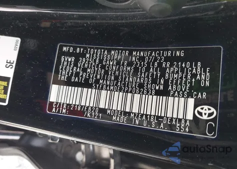 2023 Toyota Corolla Le z USA, uszkodzony, nr VIN 5YFB4MDE2PP062638